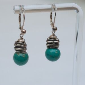 Vintage Drop/Dangle Turquoise Earrings in 925 Sterling Silver with Leverbacks